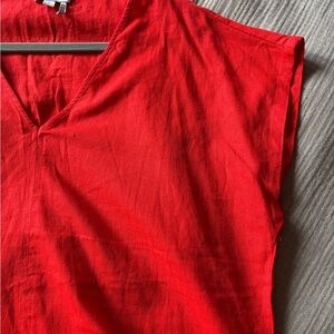DKNY Bold Red V-Neck Blouse